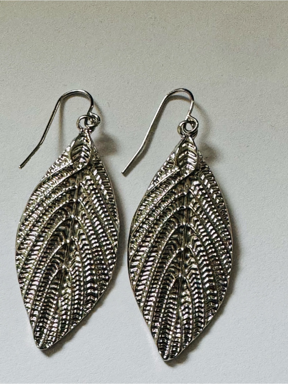 Textured‎ Silver Leaf Drop Earrings for Women